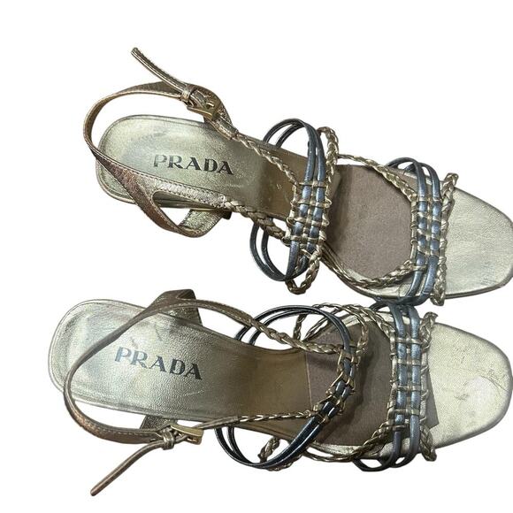 Y2K Prada Gold and Silver Metallic Heels Size 8 38.5 - Picture 9 of 11